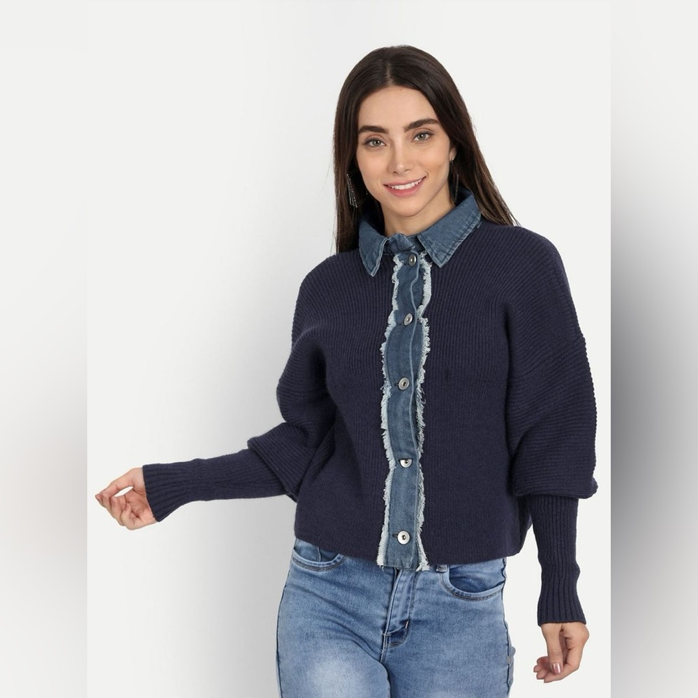 Commense Panel Breasted Stretch Lapel Knit Top